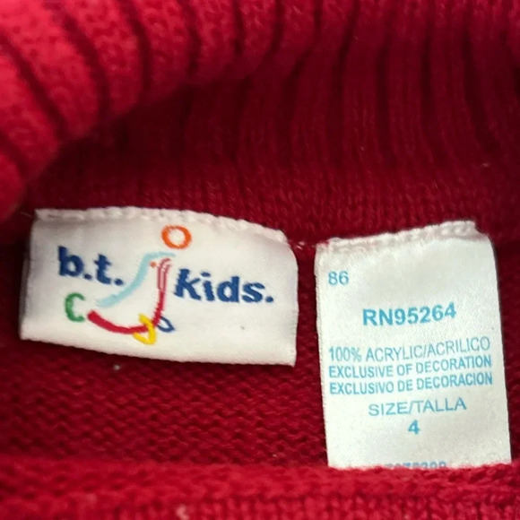 b.t. kids Christmas Reindeer Embroidered Knit Red Sweater & Black Corduroys Sz 4 - Picture 4 of 6